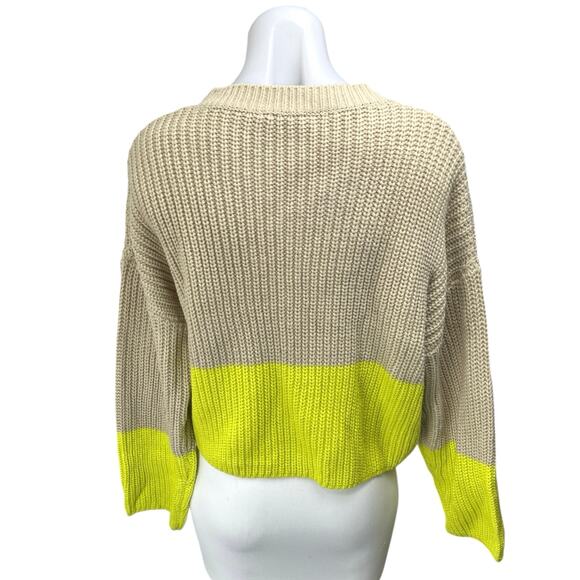 Lush Beige Tan Green Knit Colorblock Oversized Pullover Sweater Top Size S - Picture 2 of 5